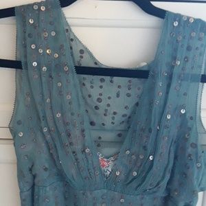 Elle Tahari pale blue green top, floral camisole
